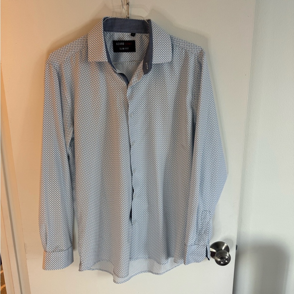 Azaro Uomo Men's Blue Patterned Shirt Size Large Slim Fit